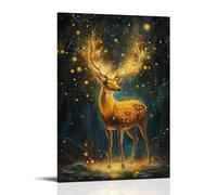 GFGPSALZU Animal Oil Painting A Forest Spirit Deer with Glowing Antlers Steps Through The Silence of Time Fashionable Wall Decor - Hanging Art Poster And Mural08x12inch(20x30cm)