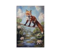 GFGPSALZU Animal Oil Painting- A Fox Balancing on A Circus Tightrope over A Pond of Water Lilies Fashionable Wall Decor - Hanging Art Poster And Mural16x24inch(40x60cm)