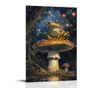 GFGPSALZU Animal Oil Painting- A Frog Doing Aerial Flips on A Mushroom Trampoline Beneath Glowing Stars Fashionable Wall Decor - Hanging Art Poster And Mural12x18inch(30x45cm)