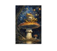 GFGPSALZU Animal Oil Painting- A Frog Doing Aerial Flips on A Mushroom Trampoline Beneath Glowing Stars Fashionable Wall Decor - Hanging Art Poster And Mural12x18inch(30x45cm)