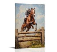 GFGPSALZU Animal Oil Painting- A Horse Galloping through A Steeplechase Course, Leaping over Hurdles. Fashionable Wall Decor - Hanging Art Poster And Mural08x12inch(20x30cm)