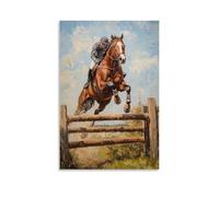 GFGPSALZU Animal Oil Painting- A Horse Galloping through A Steeplechase Course, Leaping over Hurdles. Fashionable Wall Decor - Hanging Art Poster And Mural24x36inch(60x90cm)