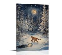 GFGPSALZU Animal Oil Painting- A Lynx Figure Skating Across A Frozen Pond in A Moonlit Winter Forest Fashionable Wall Decor - Hanging Art Poster And Mural24x36inch(60x90cm)