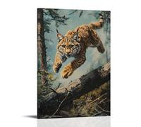 GFGPSALZU Animal Oil Painting- A Lynx Sprinting over Hurdles in A Forest Obstacle Race, Fully Airborne Fashionable Wall Decor - Hanging Art Poster And Mural24x36inch(60x90cm)