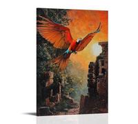 GFGPSALZU Animal Oil Painting- A Parrot Doing Flips on A Stunt Glider over Jungle Ruins at Sunrise Fashionable Wall Decor - Hanging Art Poster And Mural08x12inch(20x30cm)