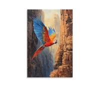 GFGPSALZU Animal Oil Painting- A Parrot Hang Gliding over A Canyon, Feathers Catching The Wind. Fashionable Wall Decor - Hanging Art Poster And Mural12x18inch(30x45cm)