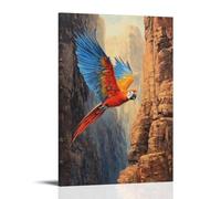 GFGPSALZU Animal Oil Painting- A Parrot Hang Gliding over A Canyon, Feathers Catching The Wind. Fashionable Wall Decor - Hanging Art Poster And Mural16x24inch(40x60cm)
