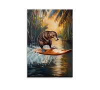 GFGPSALZU Animal Oil Painting- A Platypus Windsurfing Across A Rainforest River at Golden Hour Fashionable Wall Decor - Hanging Art Poster And Mural16x24inch(40x60cm)