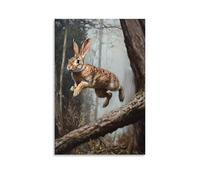 GFGPSALZU Animal Oil Painting- A Rabbit Sprinting Across Tree Trunks in A Treetop Endurance Trial Fashionable Wall Decor - Hanging Art Poster And Mural20x30inch(50x75cm)