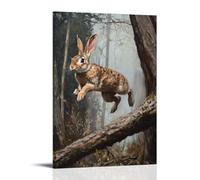 GFGPSALZU Animal Oil Painting- A Rabbit Sprinting Across Tree Trunks in A Treetop Endurance Trial Fashionable Wall Decor - Hanging Art Poster And Mural08x12inch(20x30cm)