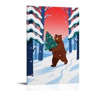 GFGPSALZU Animal Poster, A Brown Bear Carries A Christmas Tree, Walking on A Snowy Forest Path Fashionable Wall Decor - Hanging Art Poster And Mural20x30inch(50x75cm)