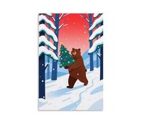 GFGPSALZU Animal Poster, A Brown Bear Carries A Christmas Tree, Walking on A Snowy Forest Path Fashionable Wall Decor - Hanging Art Poster And Mural20x30inch(50x75cm)