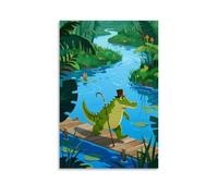 GFGPSALZU Animal Poster, A Crocodile Wearing A Top Hat And Holding A Cane Walks on A Boardwalk by The Swamp Fashionable Wall Decor - Hanging Art Poster And Mural16x24inch(40x60cm)