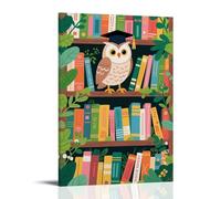 GFGPSALZU Animal Poster, An Owl Wearing A Bachelor's Cap Stands on A Bookshelf Full of Books Fashionable Wall Decor - Hanging Art Poster And Mural16x24inch(40x60cm)