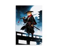 GFGPSALZU Anthropomorphic Shiba Inu in Samurai Clothes, Holding A Long Sword on The Bridge, Wind Blowing The Scarf Fashionable Wall Decor - Hanging Art Poster And Mural24x36inch(60x90cm)