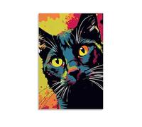 GFGPSALZU Art Poster Featuring A Black Cat with Vibrant Colors Fashionable Wall Decor - Hanging Art Poster And Mural08x12inch(20x30cm)