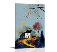 GFGPSALZU Art Poster Featuring A Cottage on An Autumn Day with Leaves Blowing in The Fashionable Wall Decor - Hanging Art Poster And Mural16x24inch(40x60cm)