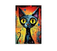 GFGPSALZU Art Poster Featuring A Cute Black Cat with Yellow Eyes Sitting Against Colorful Background Fashionable Wall Decor - Hanging Art Poster And Mural12x18inch(30x45cm)