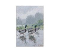 GFGPSALZU Ducks Walking Quickly in The Rain, Necks Tucked in Fashionable Wall Decor - Hanging Art Poster And Mural16x24inch(40x60cm)