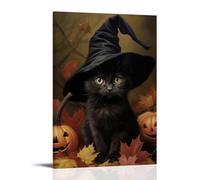 GFGPSALZU Halloween Poster with Black Cat in Witches Hat Sitting near Pumpkins Fashionable Wall Decor - Hanging Art Poster And Mural20x30inch(50x75cm)