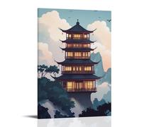 GFGPSALZU Modern Taoist Building Illustration for Mindful Home Spaces Fashionable Wall Decor - Hanging Art Poster And Mural08x12inch(20x30cm)