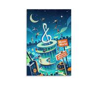 GFGPSALZU Music Illustration of A Band Performing Outside A Store with People Standing by The Fashionable Wall Decor - Hanging Art Poster And Mural16x24inch(40x60cm)