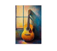 GFGPSALZU Musical Instruments Oil Painting- Classical Guitar Serenade with Mediterranean Sunset Hues Fashionable Wall Decor - Hanging Art Poster And Mural24x36inch(60x90cm)
