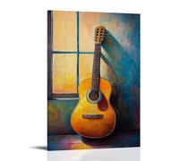 GFGPSALZU Musical Instruments Oil Painting- Classical Guitar Serenade with Mediterranean Sunset Hues Fashionable Wall Decor - Hanging Art Poster And Mural16x24inch(40x60cm)