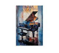GFGPSALZU Musical Instruments Oil Painting- Grand Piano in An Elegant Hall, Reflections Dancing on Its Polished Surface Fashionable Wall Decor - Hanging Art Poster And Mural08x12inch(20x30cm)