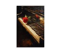 GFGPSALZU Musical Instruments Oil Painting- Grand Piano Keys in Dramatic Shadows with A Single Rose on The Lid Fashionable Wall Decor - Hanging Art Poster And Mural16x24inch(40x60cm)