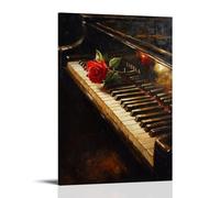 GFGPSALZU Musical Instruments Oil Painting- Grand Piano Keys in Dramatic Shadows with A Single Rose on The Lid Fashionable Wall Decor - Hanging Art Poster And Mural08x12inch(20x30cm)