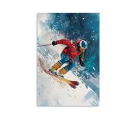 GFGPSALZU Skiing Poster - Alpine Velocity As Fluid Brushstrokes Fashionable Wall Decor - Hanging Art Poster And Mural24x36inch(60x90cm)