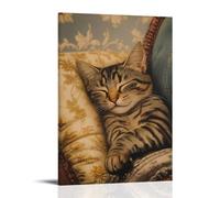 GFGPSALZU Victorian-Era Illustration of A Majestic Tabby Cat Sleeping on A Velvet Cushion in The Parlor Fashionable Wall Decor - Hanging Art Poster And Mural16x24inch(40x60cm)