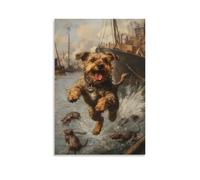 GFGPSALZU Victorian-Era Illustration of A Majestic Terrier Chasing Rats Along Dockside Fashionable Wall Decor - Hanging Art Poster And Mural12x18inch(30x45cm)