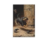 GFGPSALZU Victorian-Era Illustration of A Majestic Terrier Chasing Rats in The Stable Fashionable Wall Decor - Hanging Art Poster And Mural12x18inch(30x45cm)