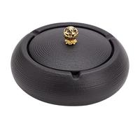 GFHTRELY Ashtray 11.8 * 7cm Black Pottery Ashtray Creative Living Room Office Ceramic Household With Lid Smoke Tray