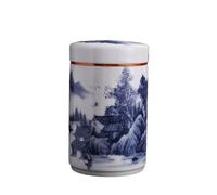 GFHTRELY Tea Can Blue and White Porcelain Enamel Color Loose Tea Storage Container Jar Ceramic Sealed Retro Set Single Tea Caddy(E)
