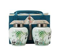 GFHTRELY Tea Can Creative Panda Tea Storage Container Jar Ceramic Sealed Retro Chinese Set Double Gift Box Tea Caddy