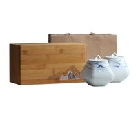 GFHTRELY Tea Can Loose Tea Storage Container Jar Household Ceramic Sealed Jar Retro Tea Set Large Double Jar Gift Box Set Tea Caddy