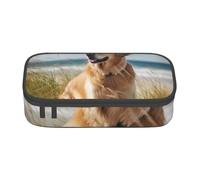 Gfhwpxcnb Golden Retriever On The Beach Pencil Case Large Capacity Pencil Pouch Pen Bag Stationery Organizer Office Makeup Bag with Compartment for Girls Boys and Adults