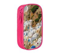 Gfhwpxcnb Greek Architecture Print Pencil Case for Boys and Girls, Large Pencil Case with Compartments Pen Bag Pouch Stationery Organizer for Office School Supplie Pink