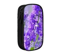 Gfhwpxcnb Purple Lavender Colored Flowers Pencil Case for Boys and Girls, Large Pencil Case with Compartments Pen Bag Pouch Stationery Organizer for Office School Supplie Black