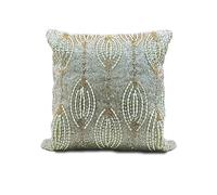 GFI LINEN CLUBS Handmade Cushion Covers,Oval Geometry White Silver Gold, 14"X14" Cushion Covers, Square Pillows Covers for Sofa, Throws & Couch