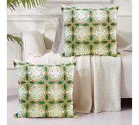 GFI LINEN CLUBS Handmade Teal & Gold Hand-Beaded Cushion Cover, 14"x14" Decorative Throw Pillow Case - Luxury Square Accent for Sofa, Couch & Bedroom