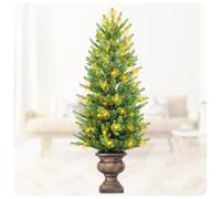 Gfilay 120 cm (4 FT) Battery Operated Pre-lit Potted Christmas Tree with Lights
