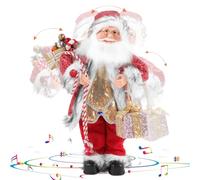 Gfilay 18-Inch Animated Plush Santa Figurine with Music & Movement, Red Sequin Coat Collectable Christmas Decoration, Singing Dancing Santa Figure Centrepiece Gift for Home or Shop Display
