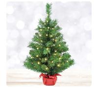 Gfilay 2FT Pre-Lit Tabletop Christmas Tree with 35 LED Lights | Battery Operated Mini Artificial Christmas Tree with Timer, Burlap Base and Bendable PVC Branches for Table, Desk, Decor