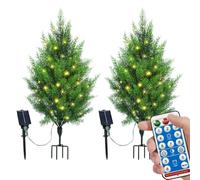 Gfilay 3ft Pre-Lit Artificial Cypress Topiary Trees with Solar Lights, Artificial Outdoor UV-Resistant Faux Shrubs, Set of 2 for Front Porch, Backyard, and Garden Walkways Decor