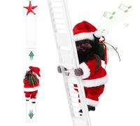 Gfilay Electric Black Santa Claus Climbing Ladder Toy, Singing and Dancing with Gifts, African American Christmas Decorations