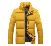 GFJTJAO Puffer Jacket Mens Winter jacket Men's thermal pad Parker Men's thick jacket Casual hooded coat Men's thickened coat.(Yellow,XL)